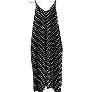 Womens Polka Dot Midi Sundress Black White V-Neck Spaghetti Strap Relaxed Fit